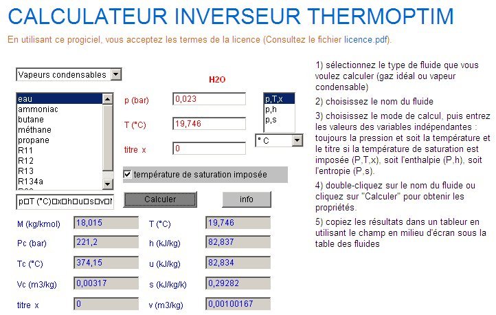 Calculateur de propriétés thermodynamiques des corps