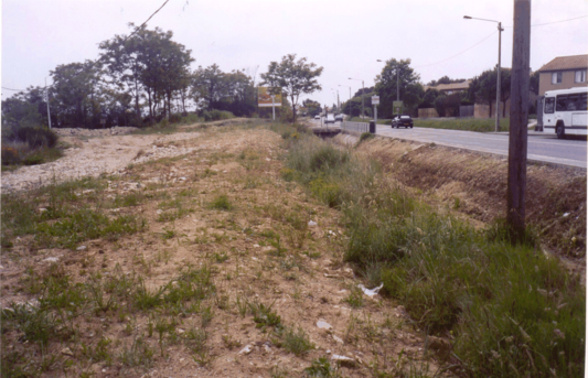 Figure 6 : Talweg à ciel ouvert en aval du barrage écrêteur de crue, dans une zone pavillonaire à urbanisation peu dense
