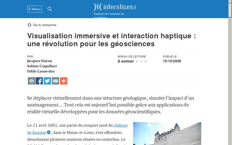 Accédez à la ressource pédagogique Visualisation immersive et interaction haptique : une révolution pour les géosciences