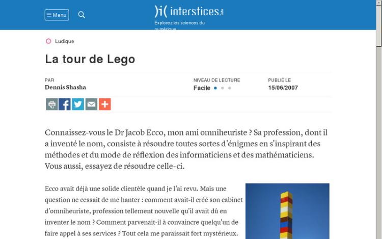 Accédez à la ressource pédagogique La tour de Lego