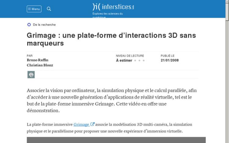 Accédez à la ressource pédagogique Grimage : une plate-forme d’interactions 3D sans marqueurs