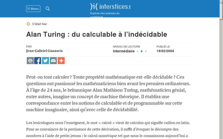 Accédez à la ressource pédagogique Alan Turing : du calculable à l’indécidable