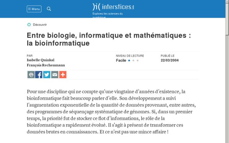 Accédez à la ressource pédagogique Entre biologie, informatique et mathématiques : la bioinformatique