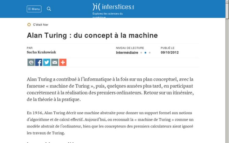 Accédez à la ressource pédagogique Alan Turing : du concept à la machine