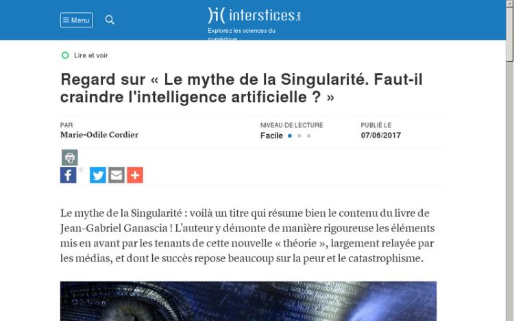 Accédez à la ressource pédagogique Regard sur « Le mythe de la Singularité. Faut-il craindre l'intelligence artificielle ? »