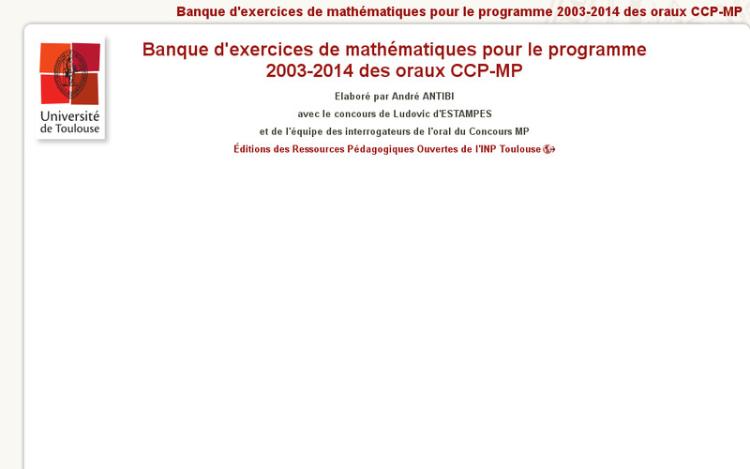 Accédez à la ressource pédagogique Banque d'exercices de mathématiques pour le programme 2003-2014 des oraux CCP-MP