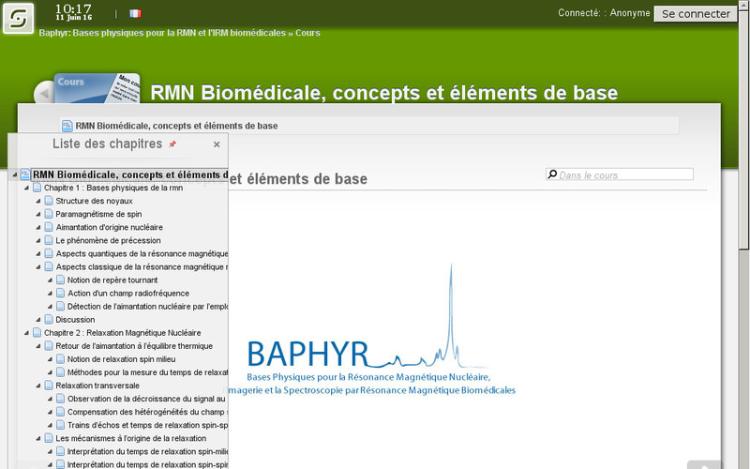 Accédez à la ressource pédagogique BAPHYR : Bases Physiques pour la Résonance Magnétique Nucléaire, l' Imagerie et la Spectroscopie par Résonance Magnétique Biomédicales 