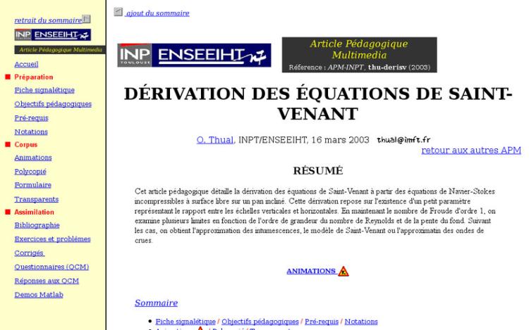 Accédez à la ressource pédagogique Dérivation des équations de Saint-Venant (Ondes de surface et ressauts)