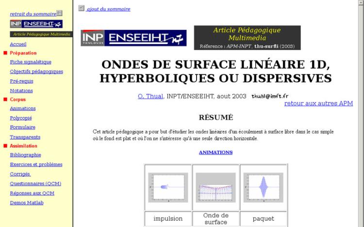 Accédez à la ressource pédagogique Ondes de surface 1d, hyperbolique ou dispersives (Ondes de surface et ressauts)