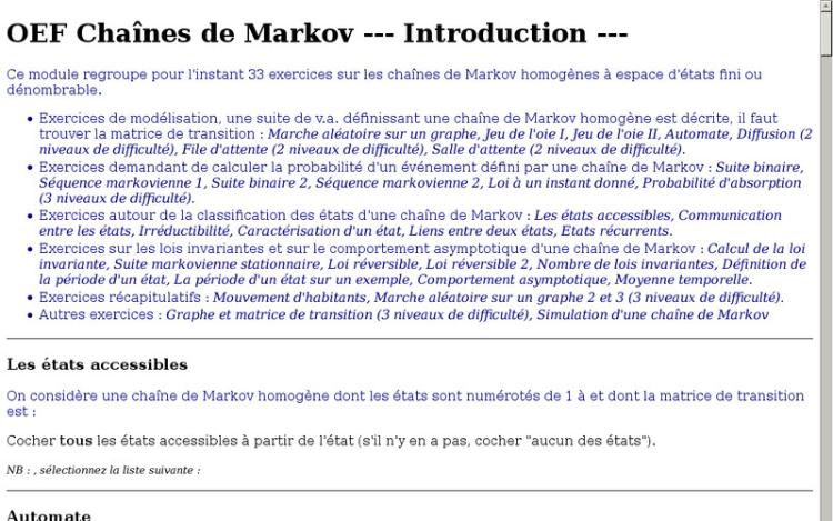 Accédez à la ressource pédagogique OEF Chaînes de Markov