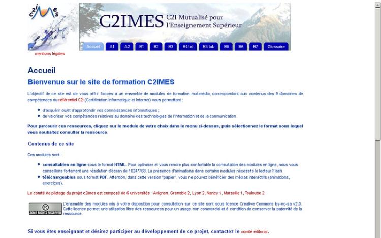 Accédez à la ressource pédagogique Référentiel C2i : site de formation C2IMES présentant l'ensemble des modules