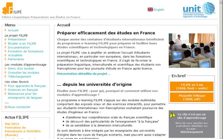 Accédez à la ressource pédagogique Site Web Filière Linguistique Préparatoire aux Études en France (FILIPÉ) : ensemble des modules disponibles