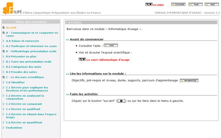 Accédez à la ressource pédagogique Informatique d'usage (Filière Linguistique Préparatoire aux Études en France - FILIPÉ)